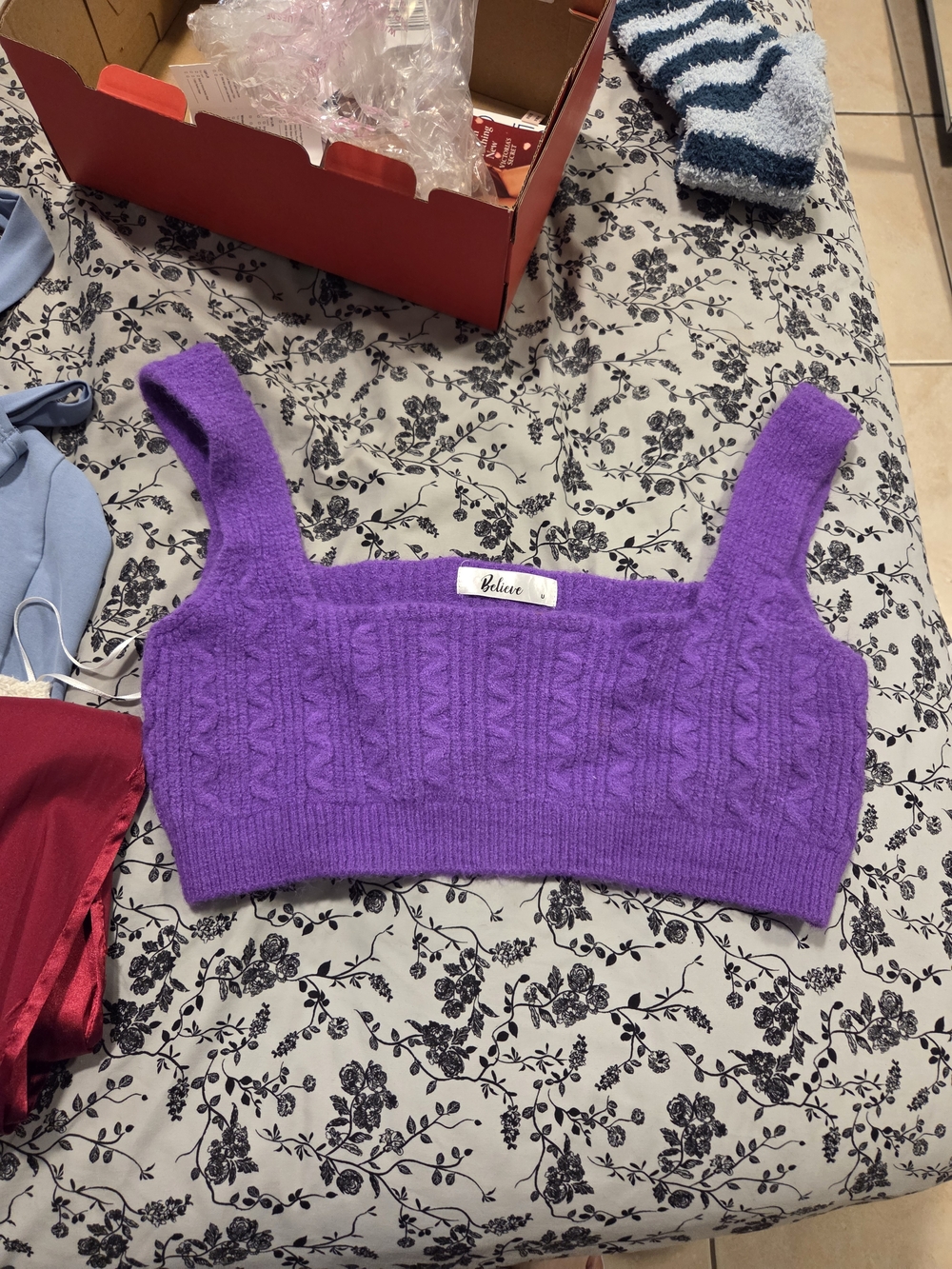 Cable-Knit Cropped Tank Top in Vibrant Purple by Brandy